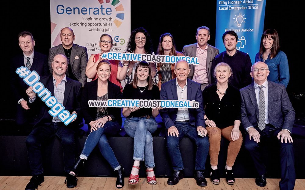 Businesses who took part in the Generate Programme with Creative Coast Donegal and the Local Enterprise Office, pictured with Chief Executive of Donegal County Council, Seamus Neely, Head of Enterprise, Michael Tunney, Creative industries expert David Parrish and Liam Porter who helped devise the Generate programme.